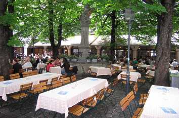 Biergarten mit Löwenbrunnen im Hofbräuhaus