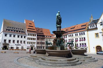 Obermarkt mit Brunnendenkmal in Freiberg